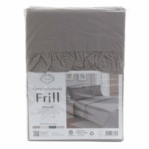 COMPLETO LENZUOLA MATRIMONIALE FRILL GRIGIO