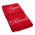 SET ASCIUGAMANO E OSPITE SPUGNA RICAMATI SUPER MAMMA ROSSO