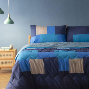 COMPLETO LENZUOLA UNA PIAZZA E MEZZA BASSETTI BRICK WALL BLU
