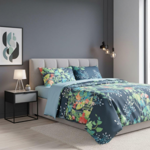 COMPLETO LENZUOLA MATRIMONIALE BASSETTI FLOWER GATE BLU