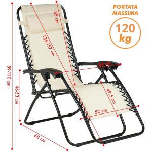 SEDIA PIEGHEVOLE RECLINABILE ZERO GRAVITA' BEIGE 