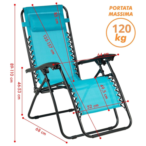 SEDIA PIEGHEVOLE RECLINABILE ZERO GRAVITA' PETROLIO