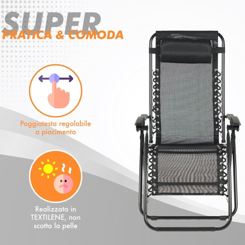 SEDIA PIEGHEVOLE RECLINABILE ZERO GRAVITA' ANTRACITE