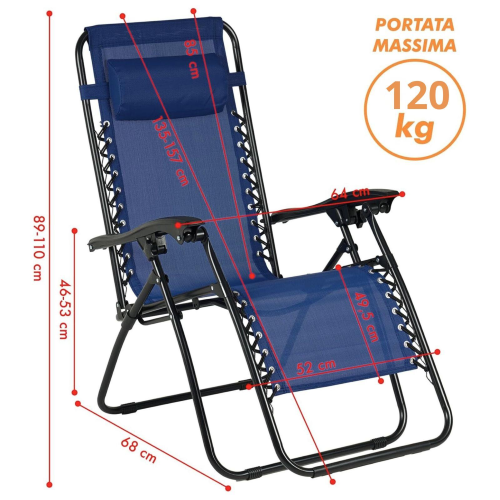 SEDIA PIEGHEVOLE RECLINABILE ZERO GRAVITA' BLU 