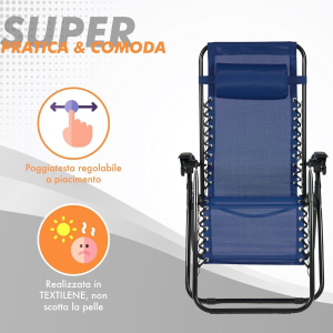 SEDIA PIEGHEVOLE RECLINABILE ZERO GRAVITA' BLU 