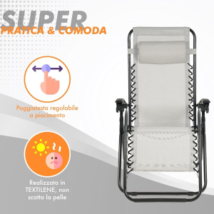 SEDIA PIEGHEVOLE RECLINABILE ZERO GRAVITA' GRIGIO