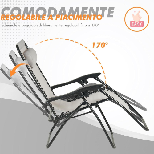 SEDIA PIEGHEVOLE RECLINABILE ZERO GRAVITA' GRIGIO
