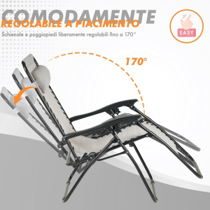 SEDIA PIEGHEVOLE RECLINABILE ZERO GRAVITA' GRIGIO