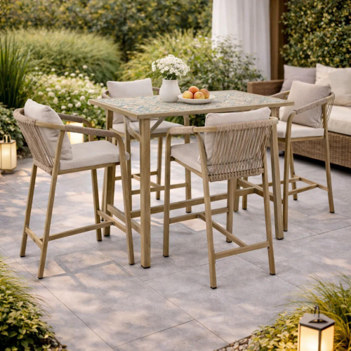 SET 5 PZ TAVOLO BAR + 4 SGABELLI KALIMERA TIMBER