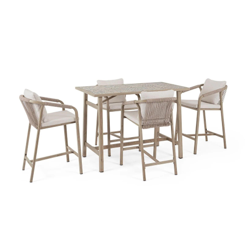 SET 5 PZ TAVOLO BAR + 4 SGABELLI KALIMERA TIMBER