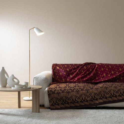 TELO ARREDO GRANFOULARD BASSETTI 180X270 GOLD DECOR BORDEAUX