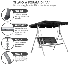 DONDOLO DA GIARDINO 3 POSTI CON TETTO PARASOLE