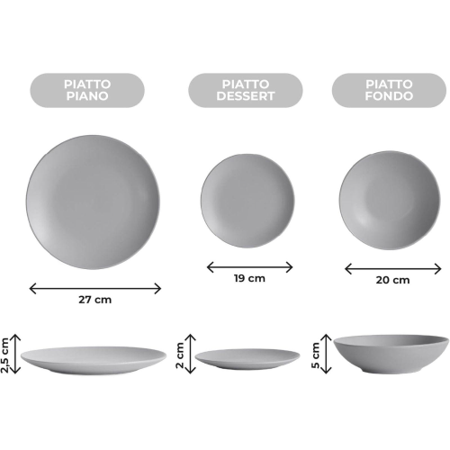 SERVIZIO DA TAVOLA PIATTI 18 PEZZI GRIGIO