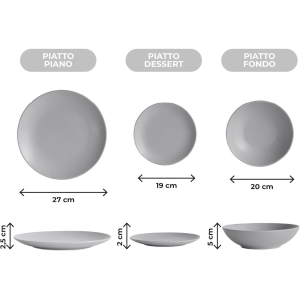 SERVIZIO DA TAVOLA PIATTI 18 PEZZI GRIGIO