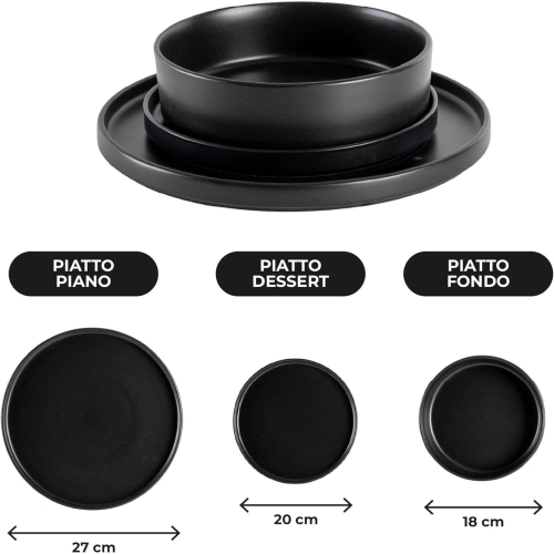 SERVIZIO DA TAVOLA PIATTI 18 PEZZI NERO