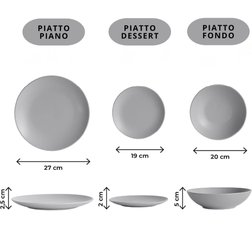 SERVIZIO DA TAVOLA PIATTI 18 PEZZI GRIGIO