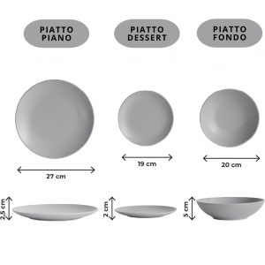 SERVIZIO DA TAVOLA PIATTI 18 PEZZI GRIGIO