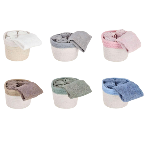 SET 4 LAVETTE BAGNO JORDAN CON CESTINO IN CORDA