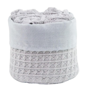SET 4 LAVETTE BAGNO WAFFLE CON CESTINO IN TESSUTO