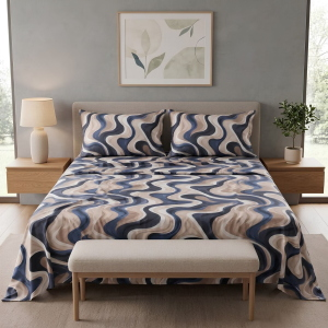 COMPLETO LENZUOLA UNA PIAZZA E MEZZA STYLE CATTER BLU 70