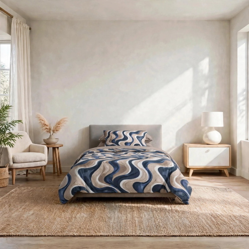PARURE COPRIPIUMINO UNA PIAZZA E MEZZO STYLE CATTER BLU 70